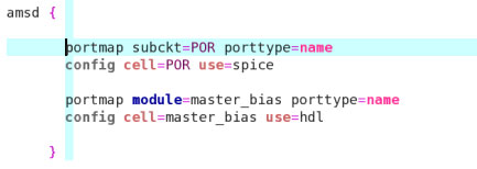 configuring POR as SPICE and master_bias as hdl
